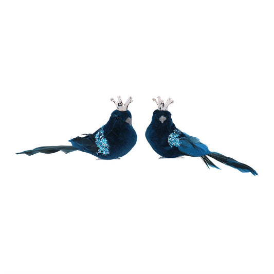 Blue Flock/Feather with Crown Acrylic Clip on Bird (17cm)