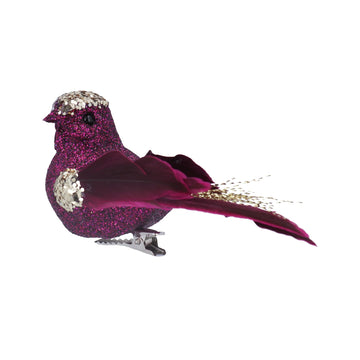 Purple Sparkle/Feather Polyester Clip on Bird (4cm)