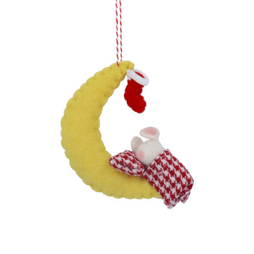 Sleeping Mouse on Moon Fabric Decoration (12cm)