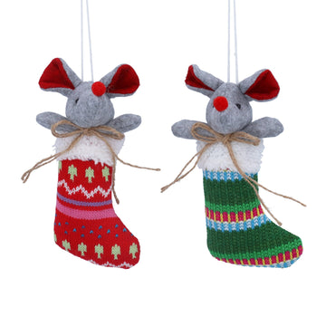 Mouse in Knitted Stocking Plush Decoration (18cm)