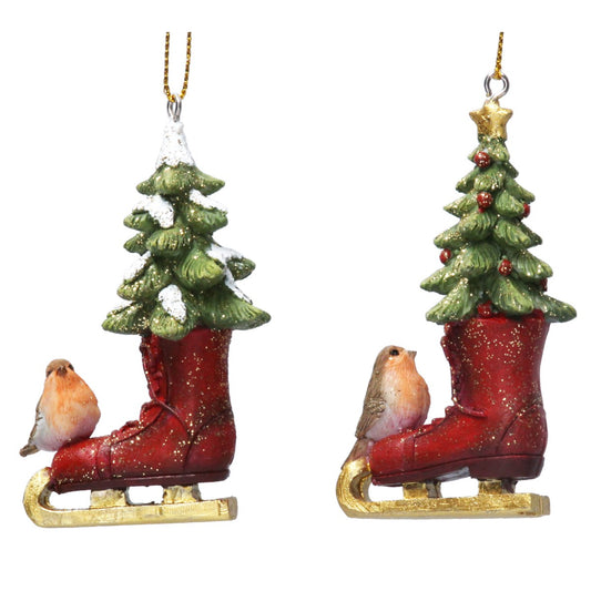 Skating Boot, Robin & Tree Resin (Decoration)