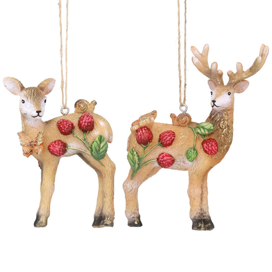 Deer/Stag with Berries Resin Decoration (10cm)