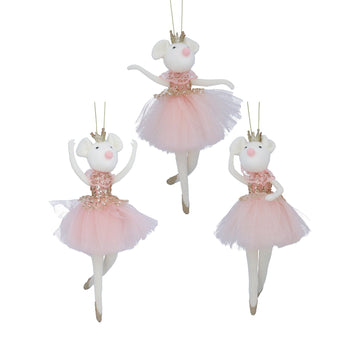 Pink/White Ballerina Mouse Fabric Decoration (20cm)