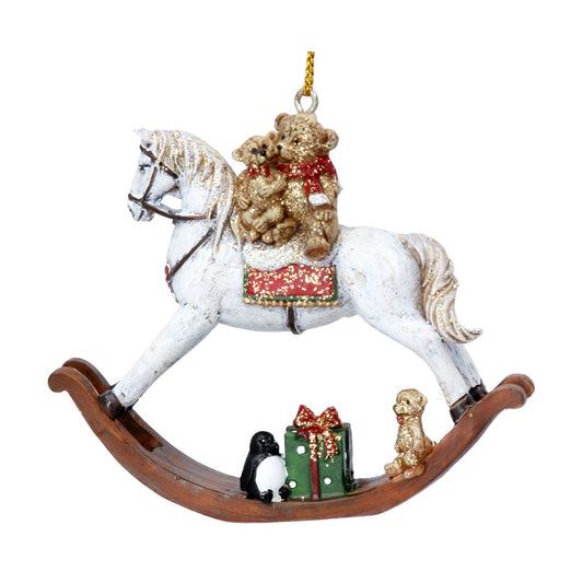 Teddies on Rocking Horse Resin Decoration (8cm)