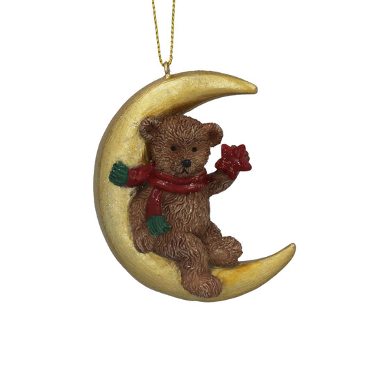 Teddy on Moon Resin Decoration (8cm)