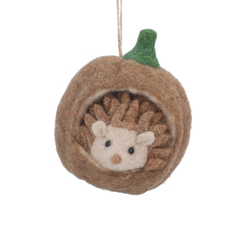 Hedgehog in Nutshell Wool Decoration (12cm)