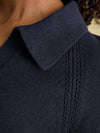 Mia Navy Pointelle Jumper with Open Collar