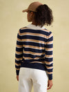 Maddie Navy/Oatmeal V Neck Stripe Jumper with Collar