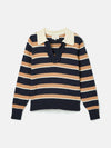 Maddie Navy/Oatmeal V Neck Stripe Jumper with Collar