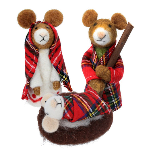 Tartan Mouse Nativity Wool Ornament (11cm)