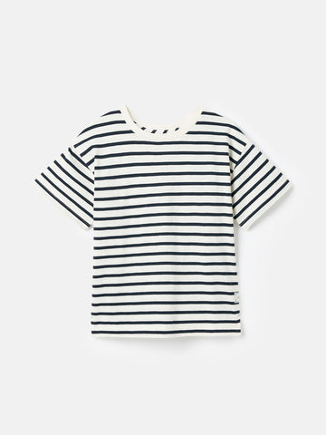 Laundered Stripe Cream & Navy Short Sleeve Stripe T-Shirt