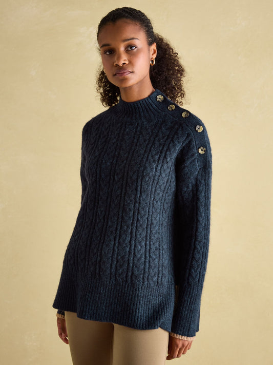 Betsy Navy Button Shoulder Cable Jumper