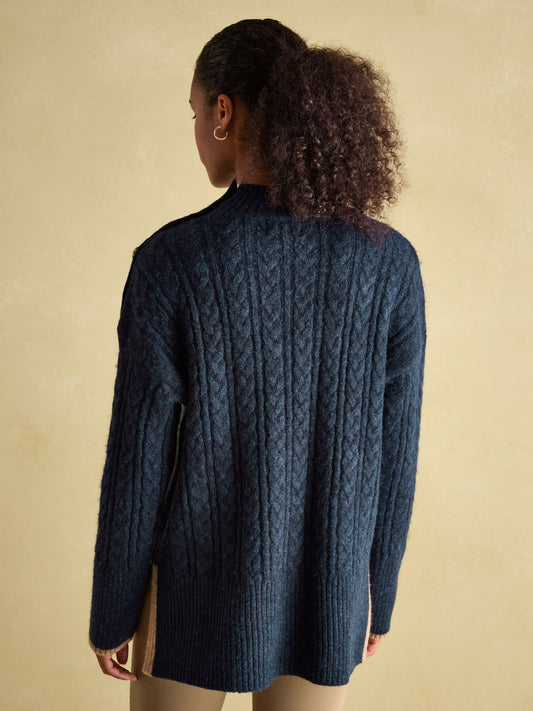 Betsy Navy Button Shoulder Cable Jumper