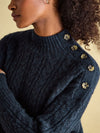 Betsy Navy Button Shoulder Cable Jumper