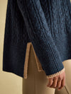 Betsy Navy Button Shoulder Cable Jumper