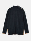 Betsy Navy Button Shoulder Cable Jumper