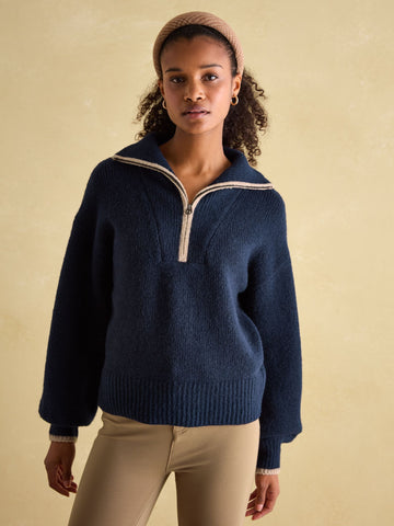 Elmore Navy Knitted Quarter Zip Jumper