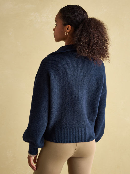 Elmore Navy Knitted Quarter Zip Jumper