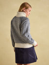 Ingrid Cream/Navy Patterned Jumper with Detachable Roll Neck