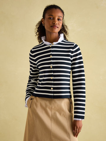 Constance Navy & White Striped Cotton Cardigan