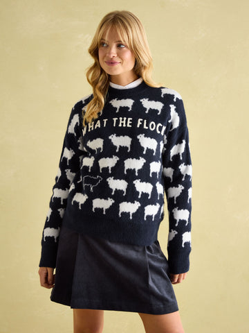 What The Flock Navy/White Intarsia Sheep Jumper