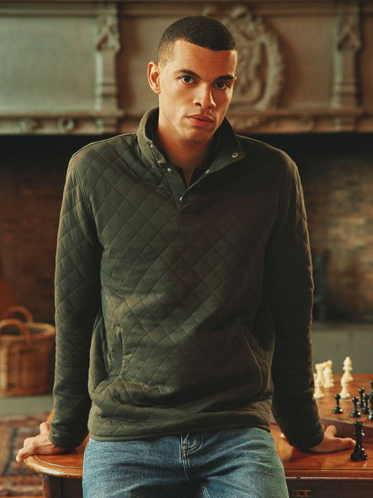 Malton Green Quilted Jersey Pullover Sweatshirt