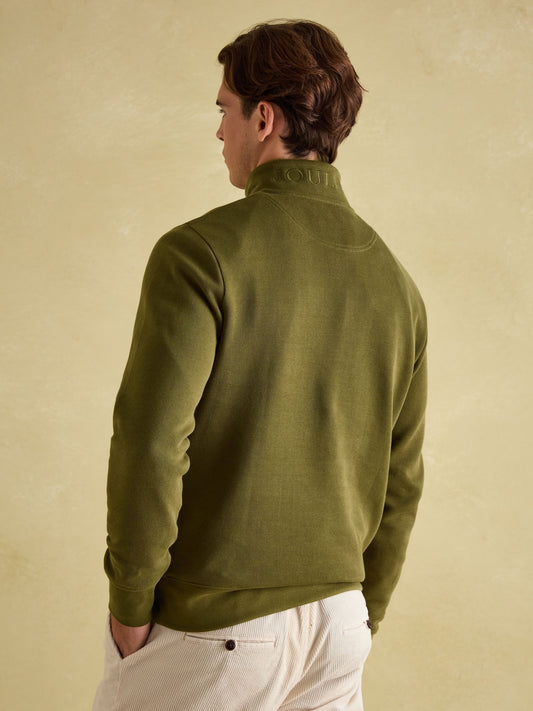 Alistair Khaki Green Quarter Zip Cotton Sweatshirt