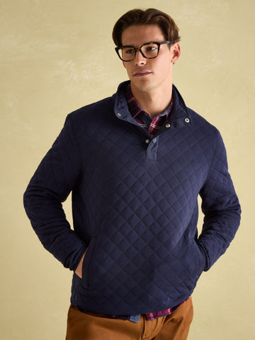 Malton Navy Quilted Jersey Pullover Sweatshirt