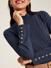 Amy Navy Long Sleeve High Neck Jersey Top