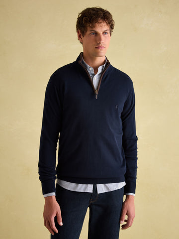 Hillside Navy Quarter Zip Knit Jumper