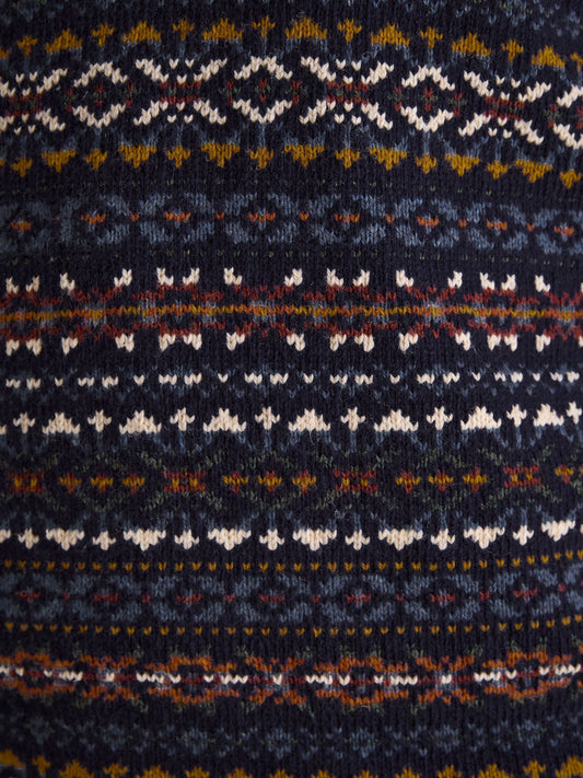 Fair Isle Navy Crew Neck Jumper Contains Merino Wool