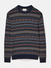 Fair Isle Navy Crew Neck Jumper Contains Merino Wool