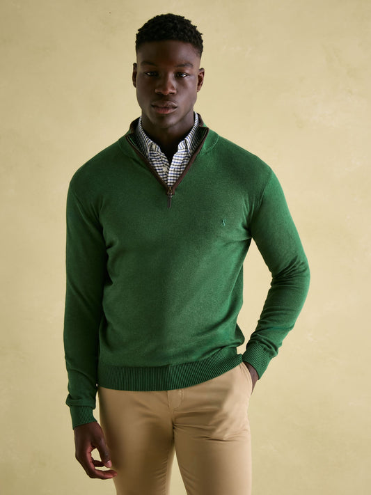 Hillside Green Quarter Zip Knit Jumper