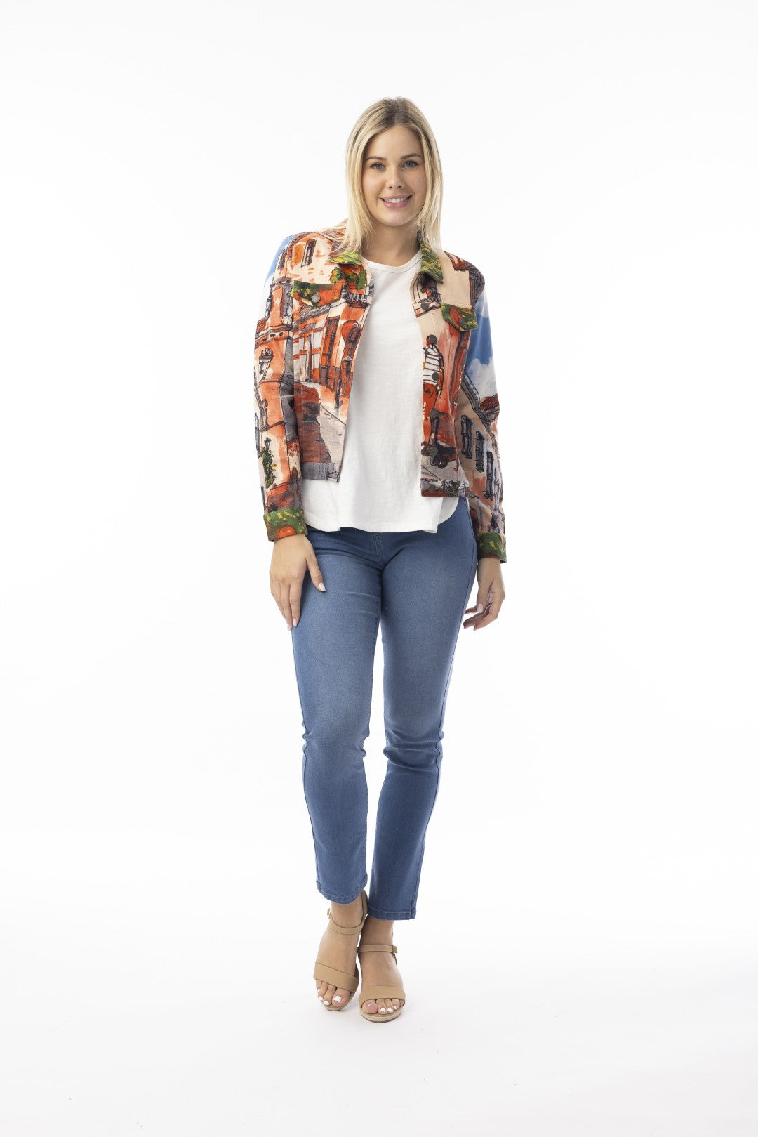Printed Cotton Ponte Jacket Peach