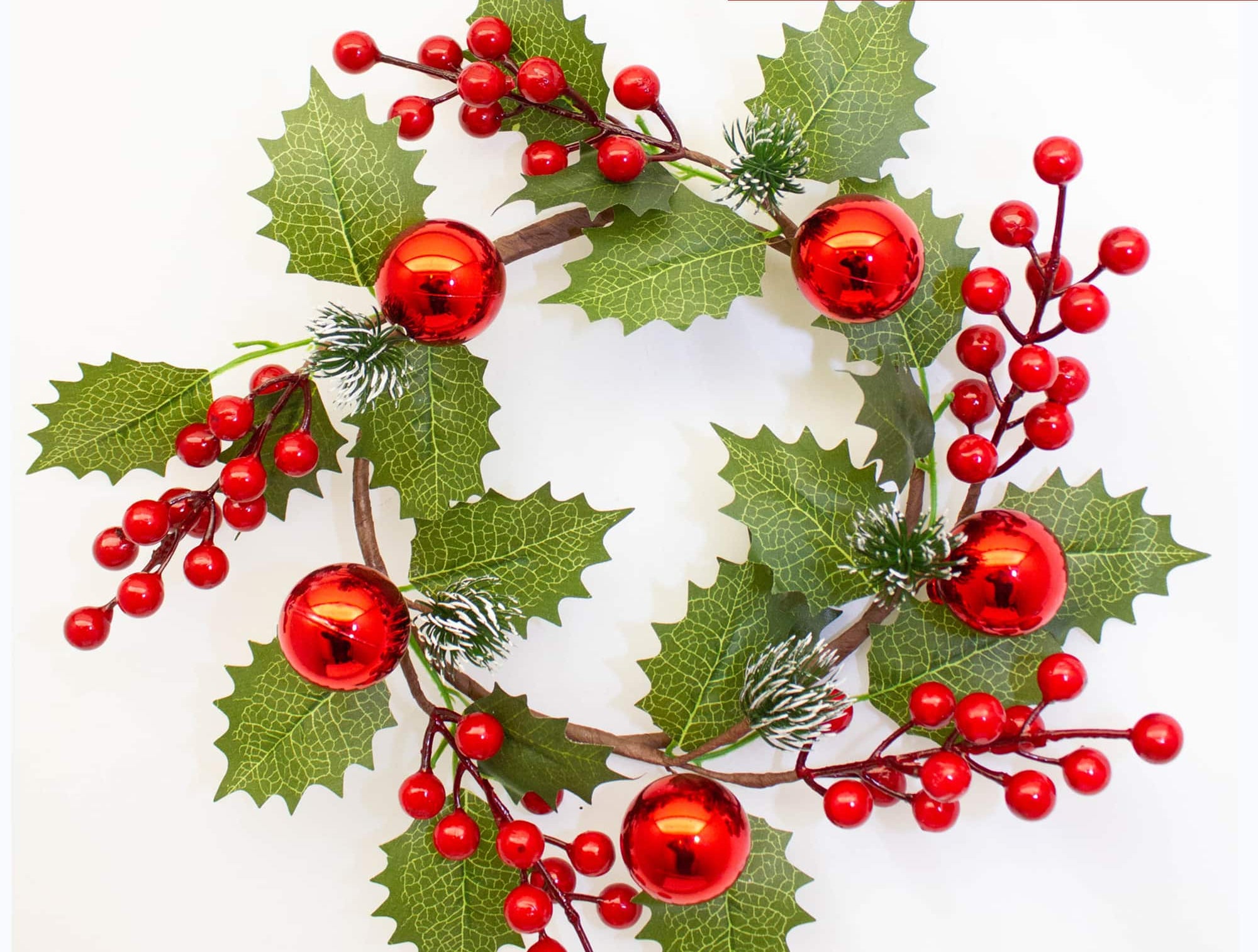 Holly Bauble Candle Ring 28cm