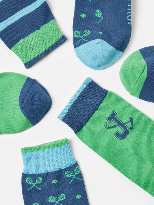 Striking Blue/Green Pack Of Three Socks