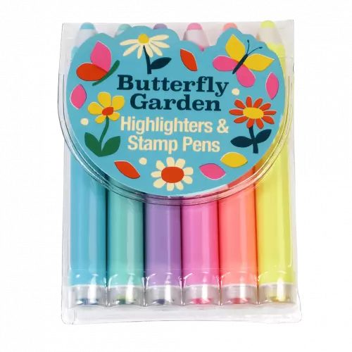 Highlighter & stamp pens (set of 6) - Butterfly Garden