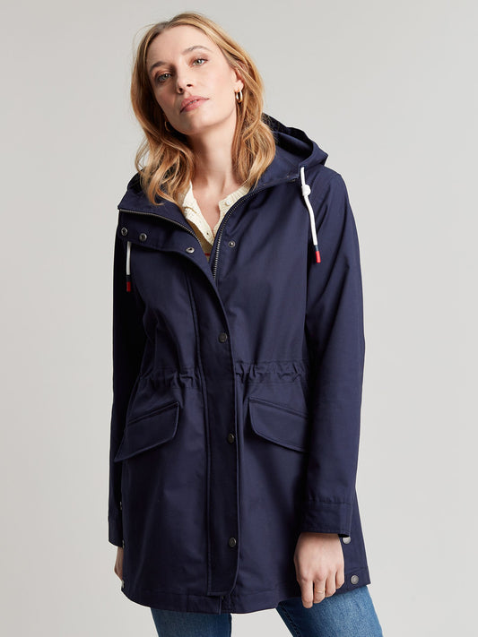 Padstow Navy Blue Waterproof Raincoat With Hood
