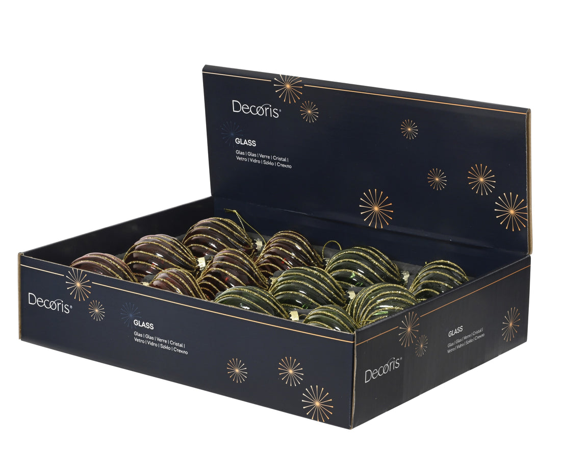 Decoris Decorated Glass Christmas Bauble - Assorted