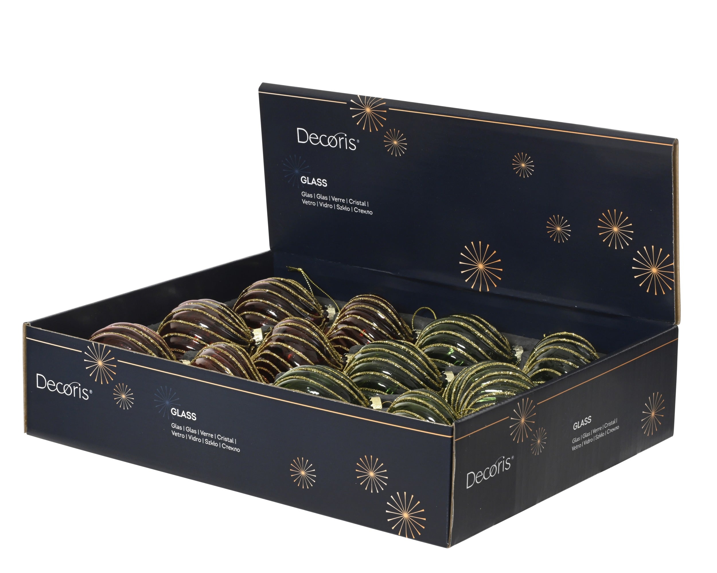 Decoris Decorated Glass Christmas Bauble - Assorted