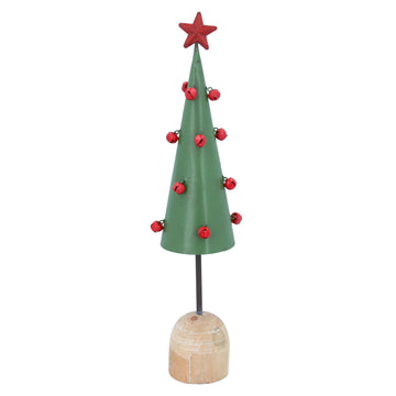 Green Cone Tree on Wood Base Tin Ornament (32cm)