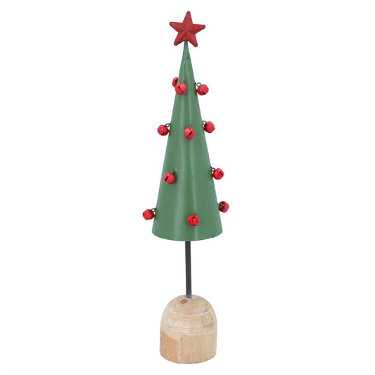 Green Cone Tree on Wood Base Tin Ornament (32cm)