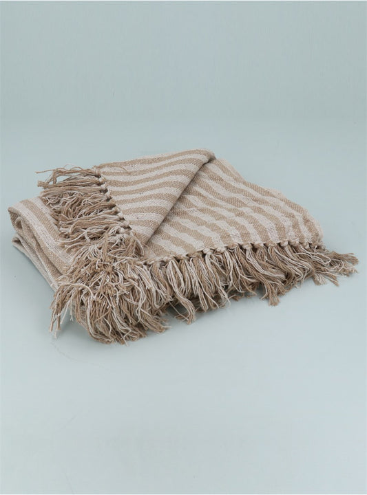 Cotton Throw - 150cm Taupe Woven Stripe