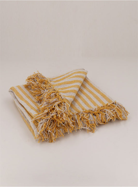 Cotton Throw - 150cm Mustard Woven Stripe
