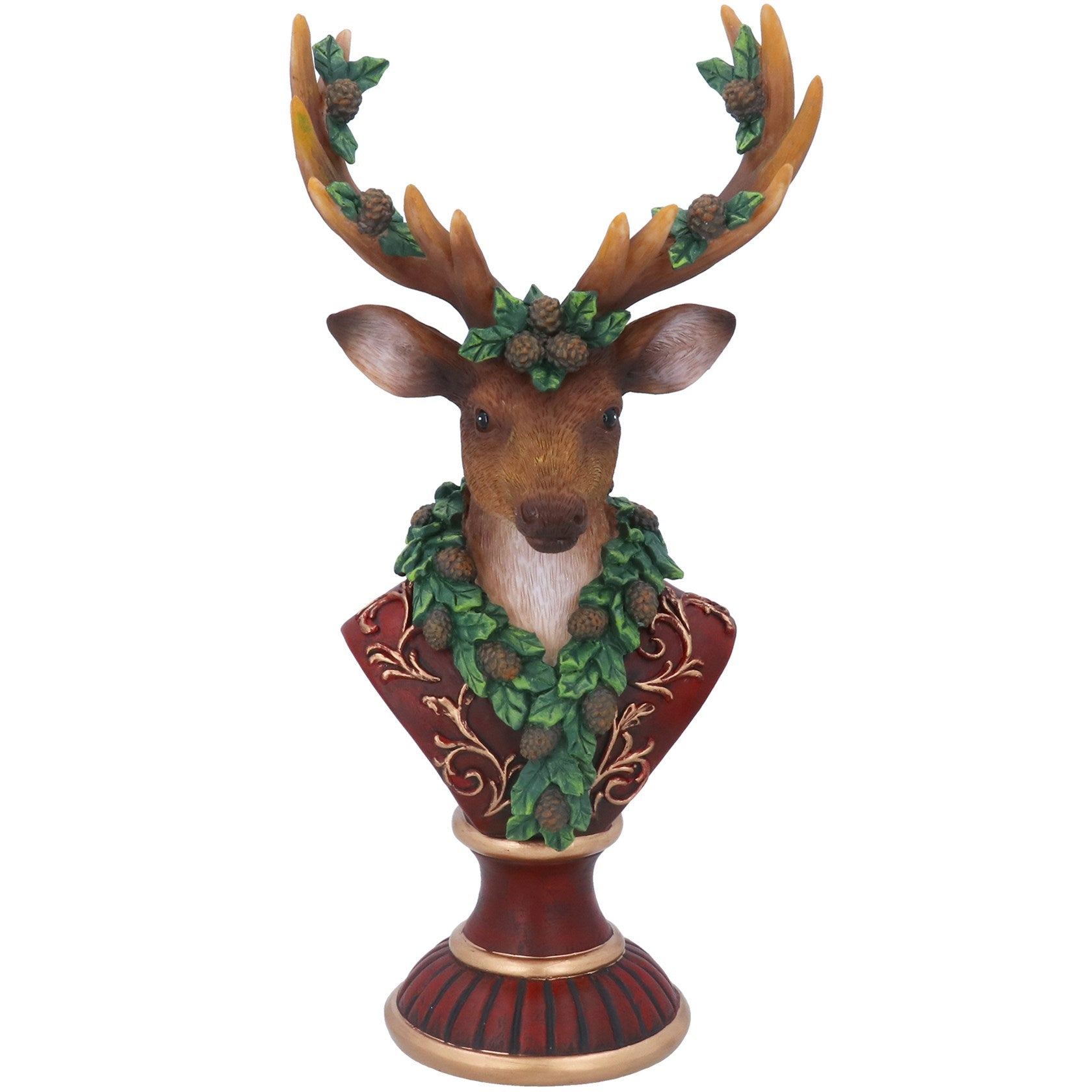 Resin Orn 33cm – Reindeer Bust w Leaf Garland