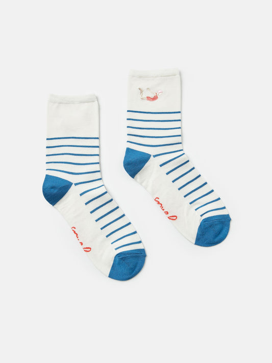 Embroidered Blue/White Ankle Socks