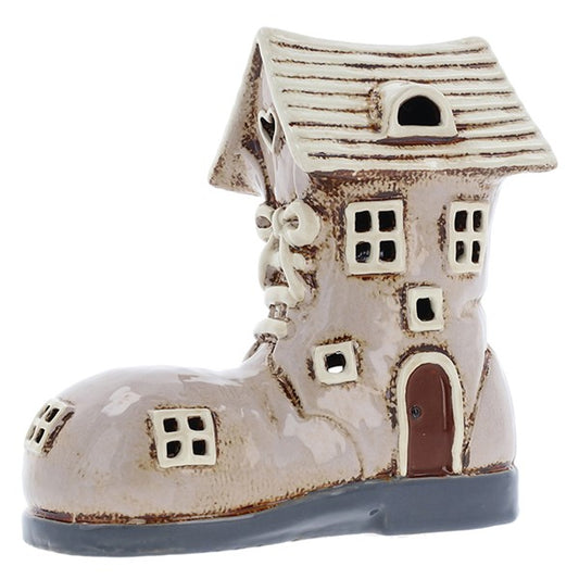 Village Pottery Large Boot House Beige Tealight