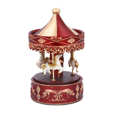 Red/Gold Carousel, Jingle Bells Resin Music Box (17cm)