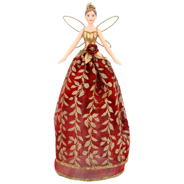 Red Gold Leaf Tree Top Fairy Orn/Lge