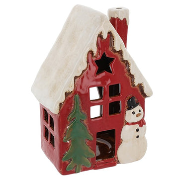 Village Pottery Xmas Snowman House Tealight